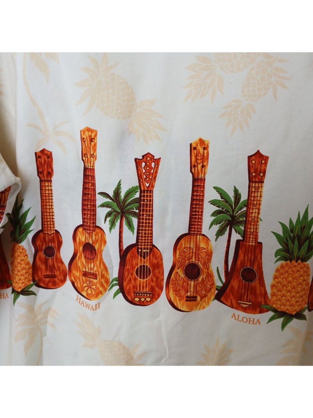 Aloha Moi 3XL Hawaiian Shirt Ukelele & Pineapple Print 100% Cotton Made USA I-10 - Picture 5 of 6